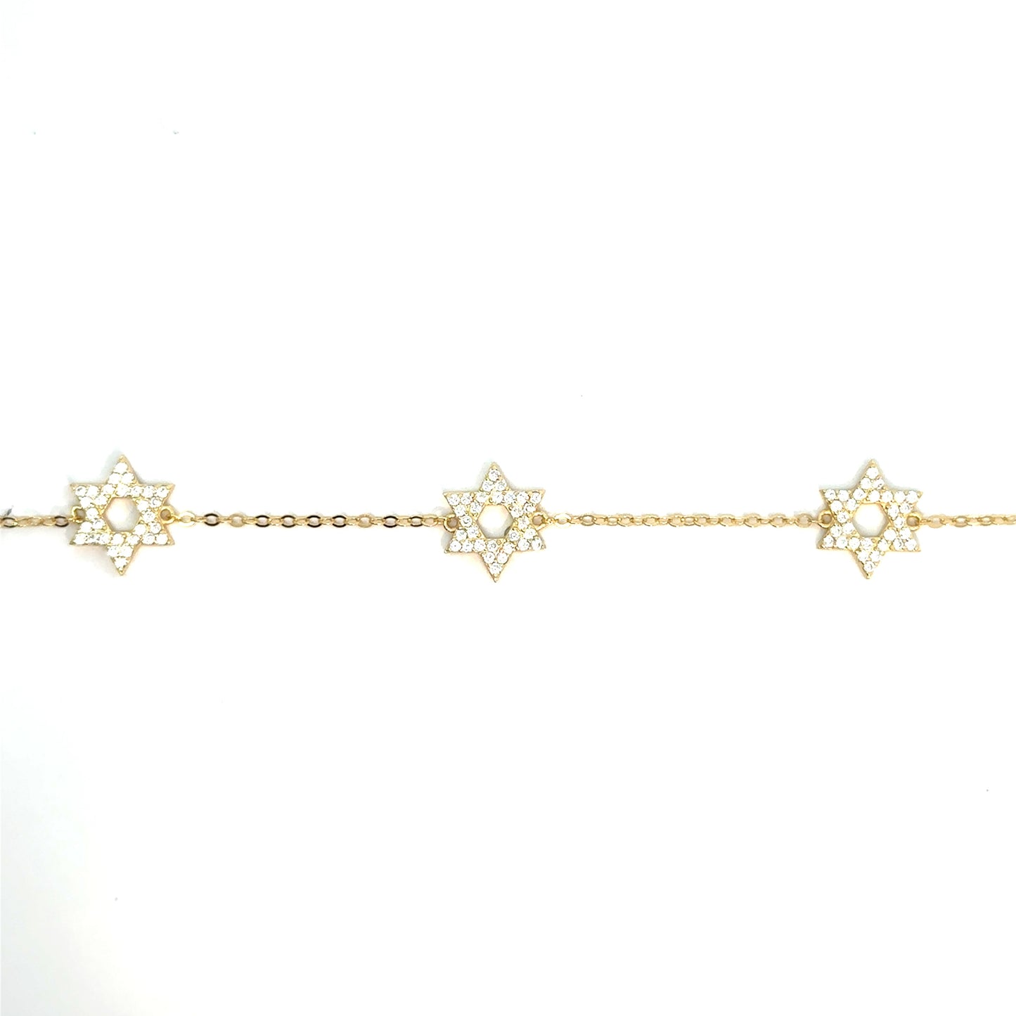 picture of a Star of David Bracelet – 3 Crystal David Stars in Gold and white background
