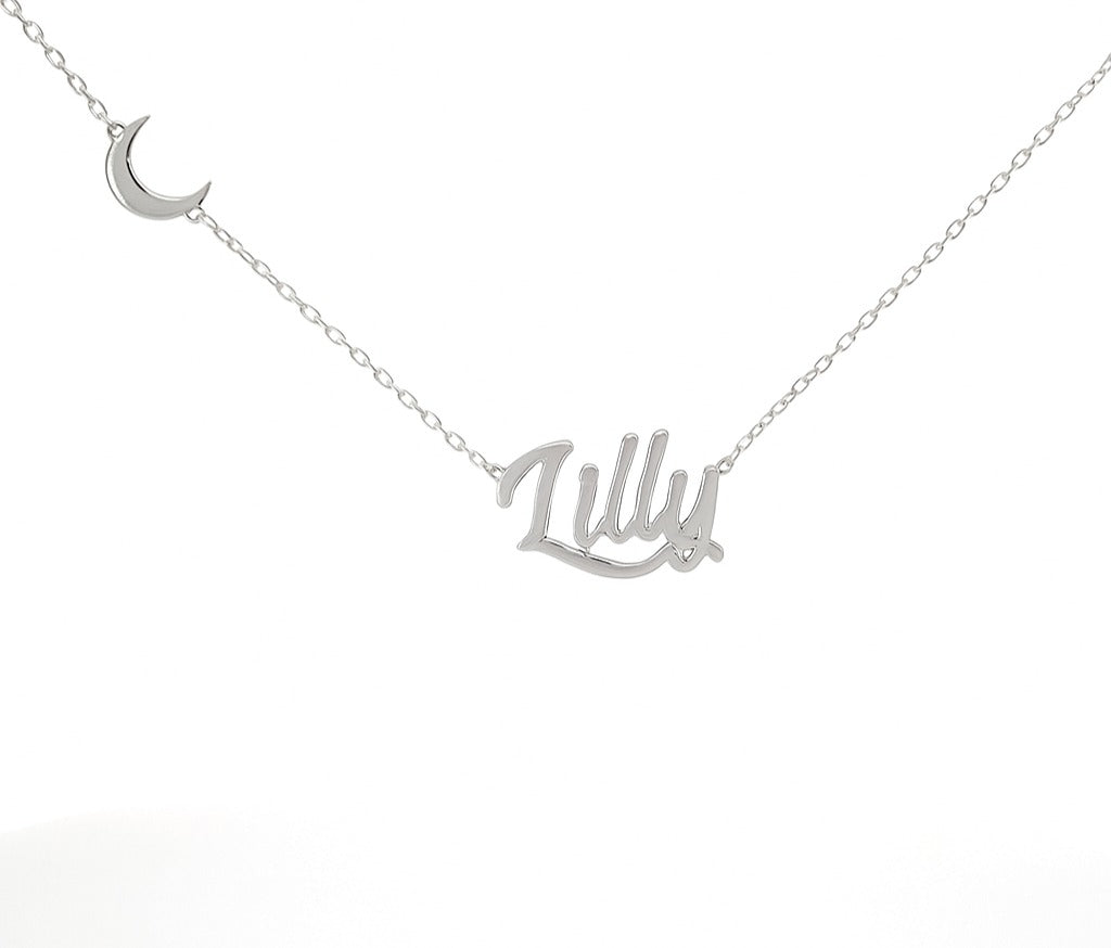 Luna Script Necklace Custom Name Necklace with Moon Charm